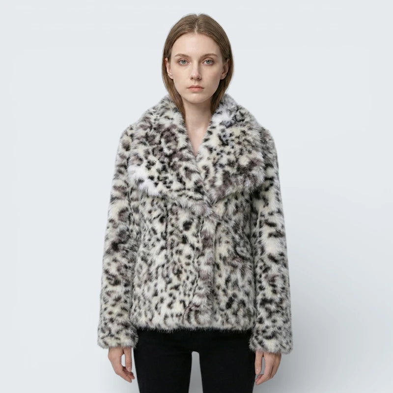 Manteau en Fausse Fourrure à Poils Longs "Fluffy" - Veste Élégante à Revers et Motif Animalier