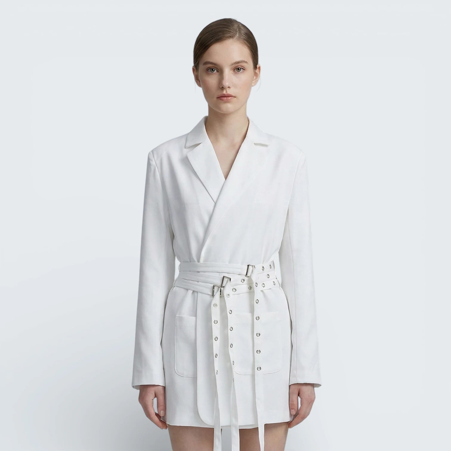 Robe Blazer Structurée à Ceinture Multi-Brides - Robe Veste Chic Style Tailleur