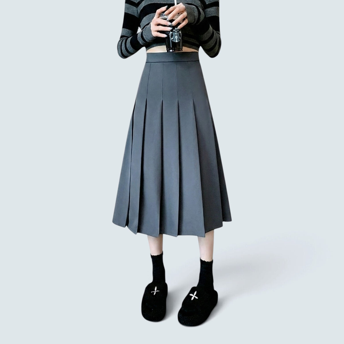 Jupe Midi Plissée Taille Haute – Style Classique et Rétro