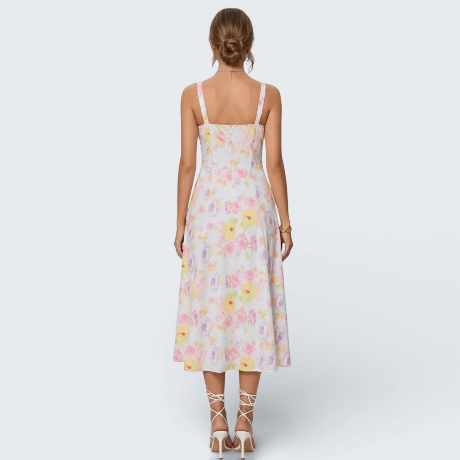 Robe Midi Fleurie Style Corset - Robe d'Été Romantique avec Fente Latérale