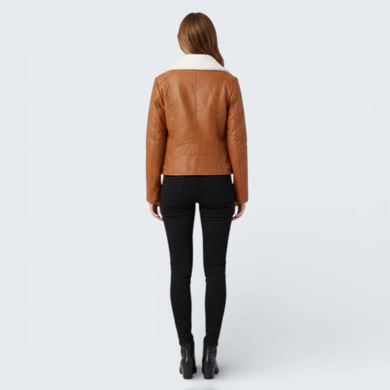 Veste Biker Double Face Effet Cuir - Blouson Aviateur avec Intérieur en Moumoute