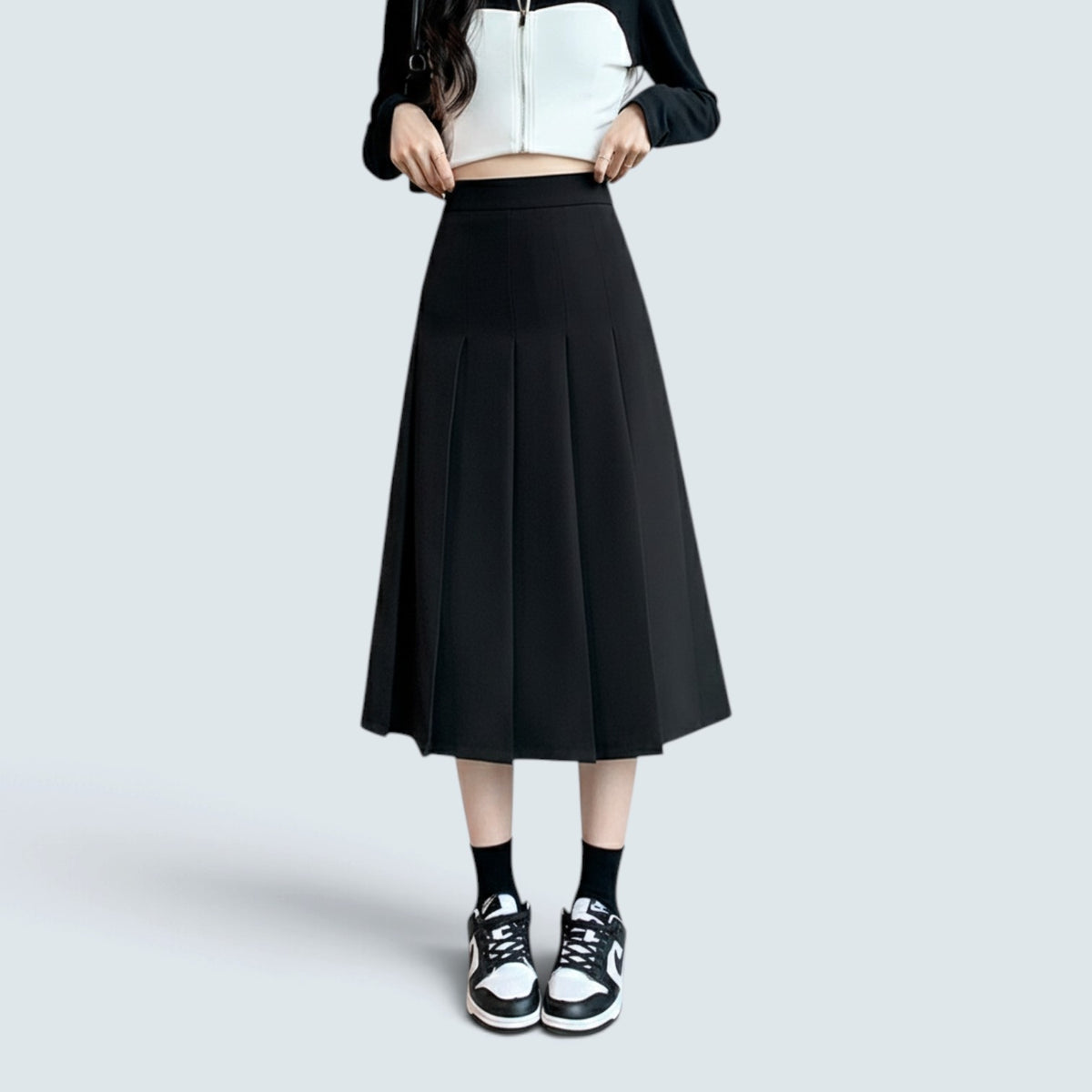 Jupe Midi Plissée Taille Haute – Style Classique et Rétro