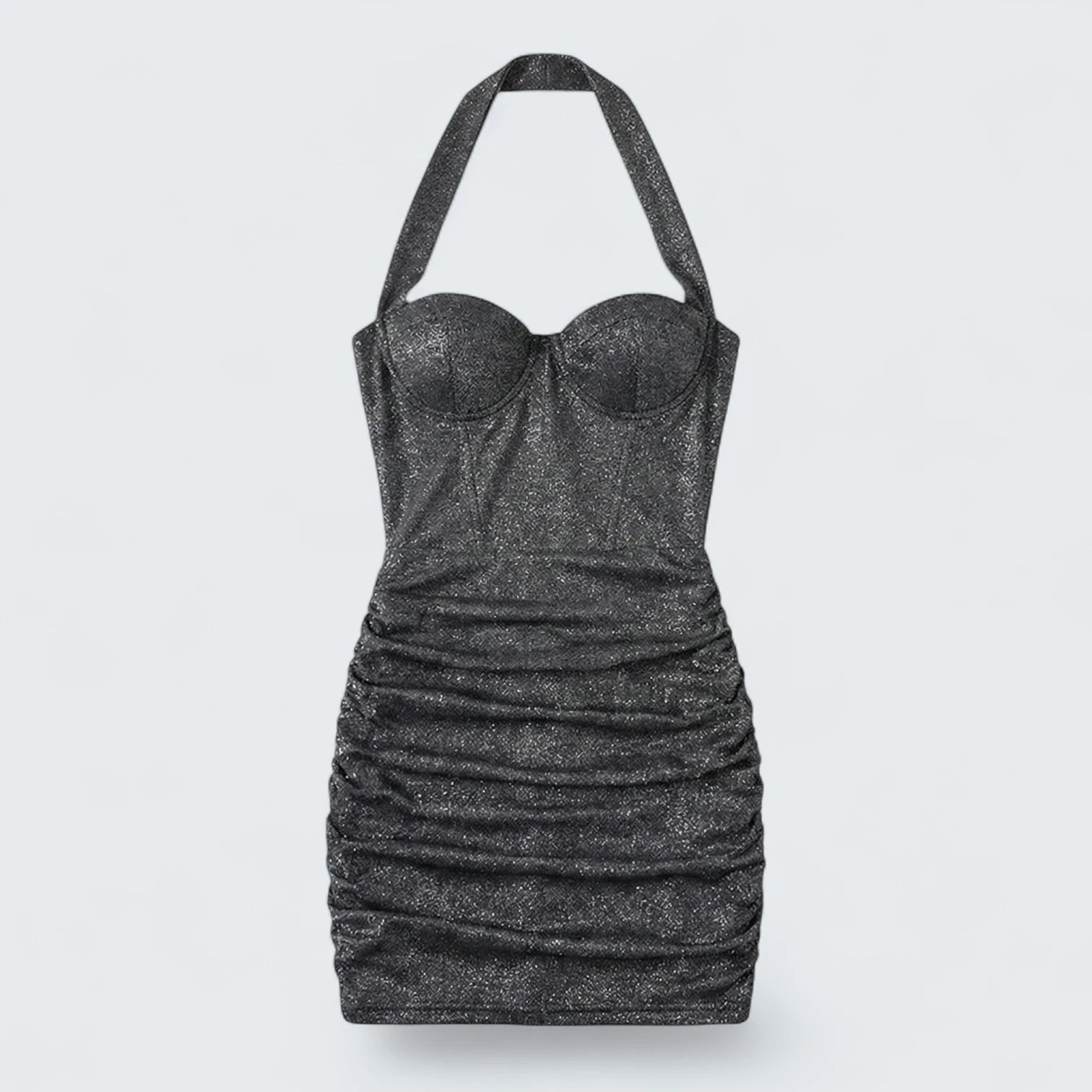 Robe Courte Brillante à Col Halter - Robe de Soirée Moulante avec Dos Nu
