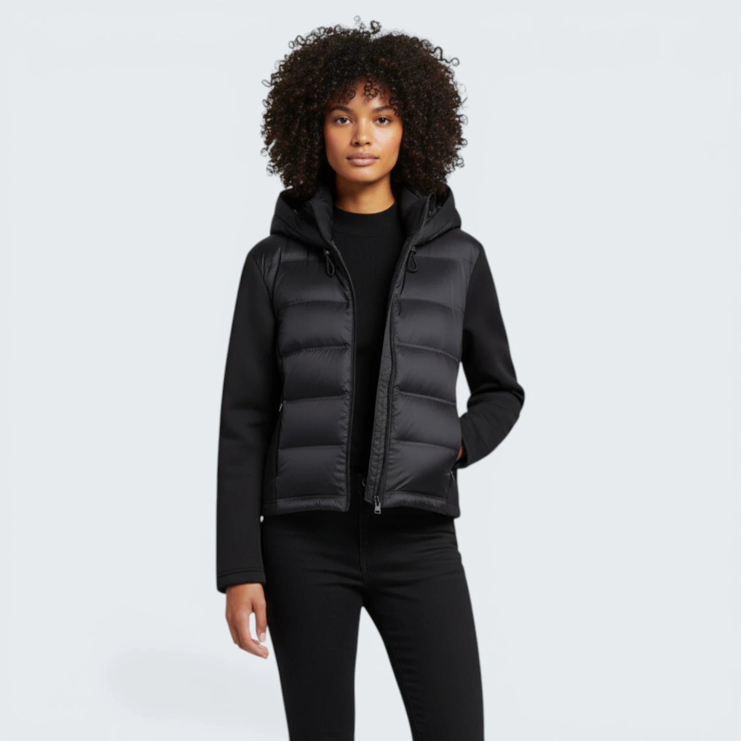 Doudoune Hybride Bi-matière à Capuche - Veste Acolchada Noire Style Sport-Chic