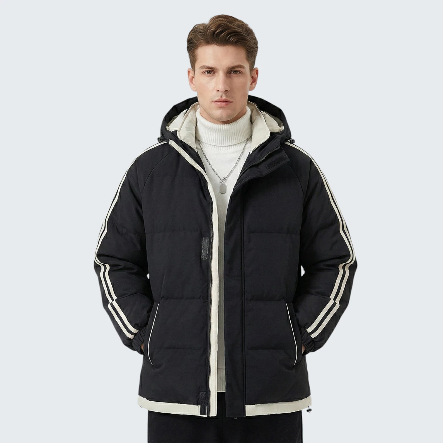 Doudoune de Mi-Saison Retro Stripes – Coupe-Vent Sportif à Capuche