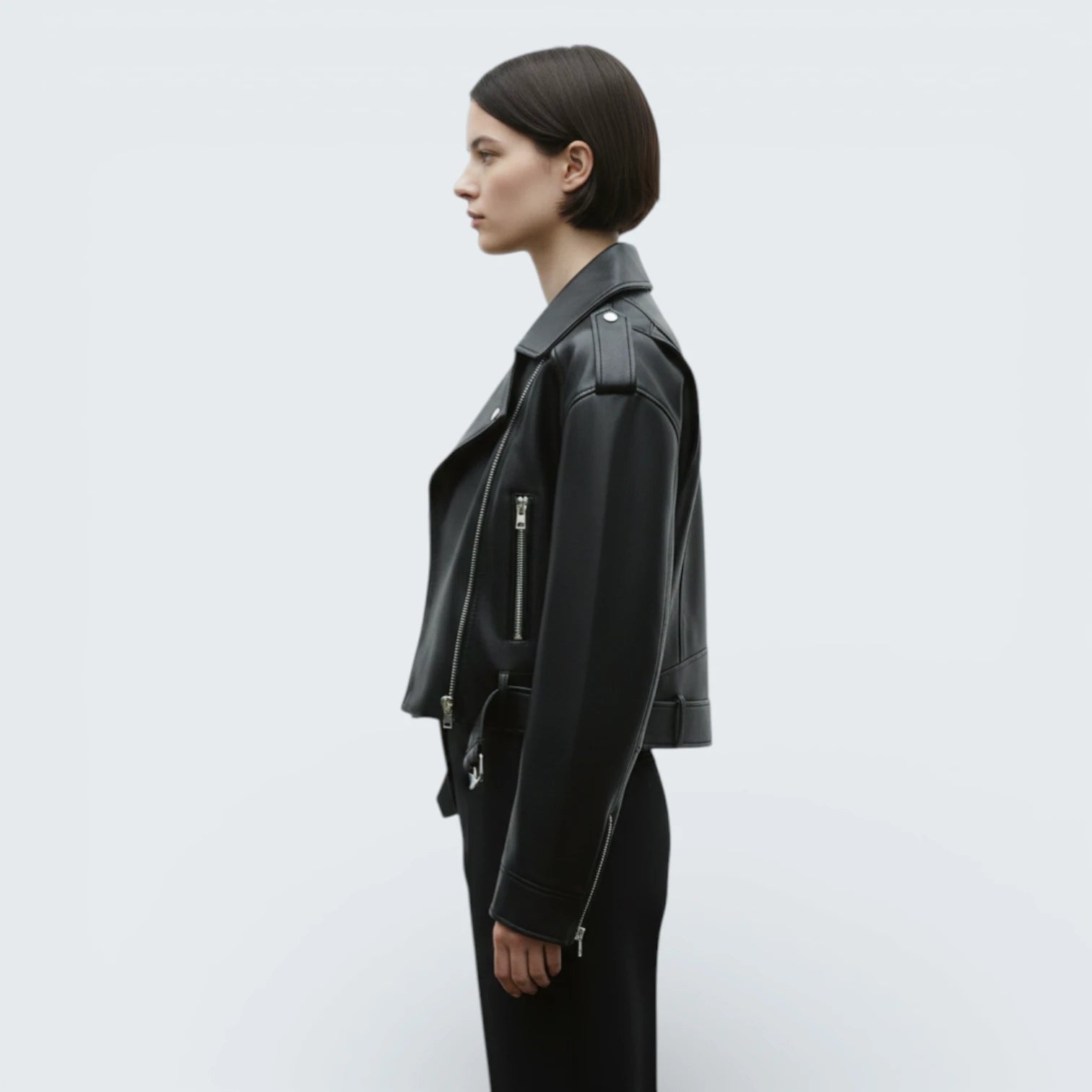 Perfecto Biker Court Style Rock - Veste en Simili-Cuir avec Ceinture Ajustable