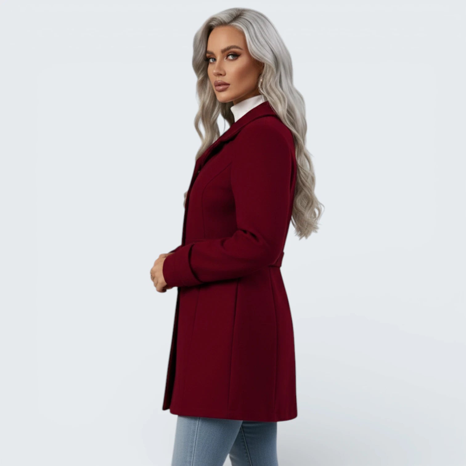 Manteau Cintré en Mélange de Laine - Veste Tailleur Classique avec Boutons Décoratifs