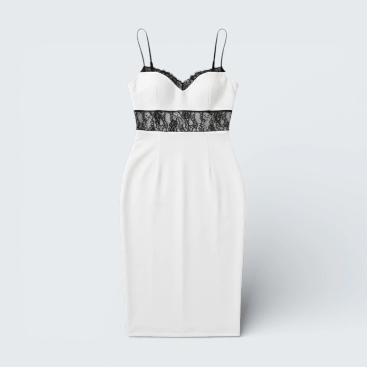 Robe Midi Bicolore avec Dentelle Noire - Robe Fourreau Élégante et Ajustée