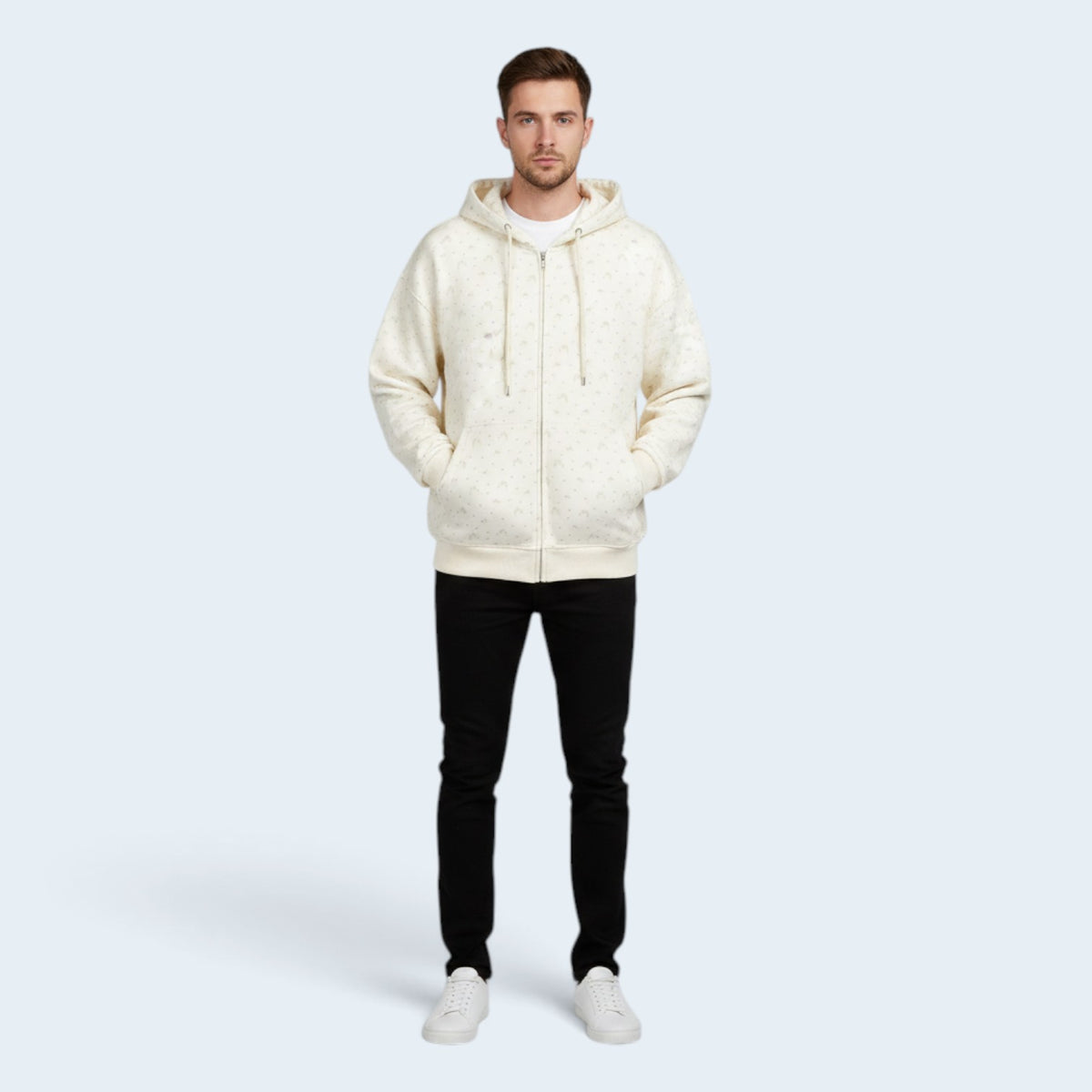 Sweat à Capuche Zippé « Bowknot » – Imprimé Floral Subtil & Coupe Décontractée