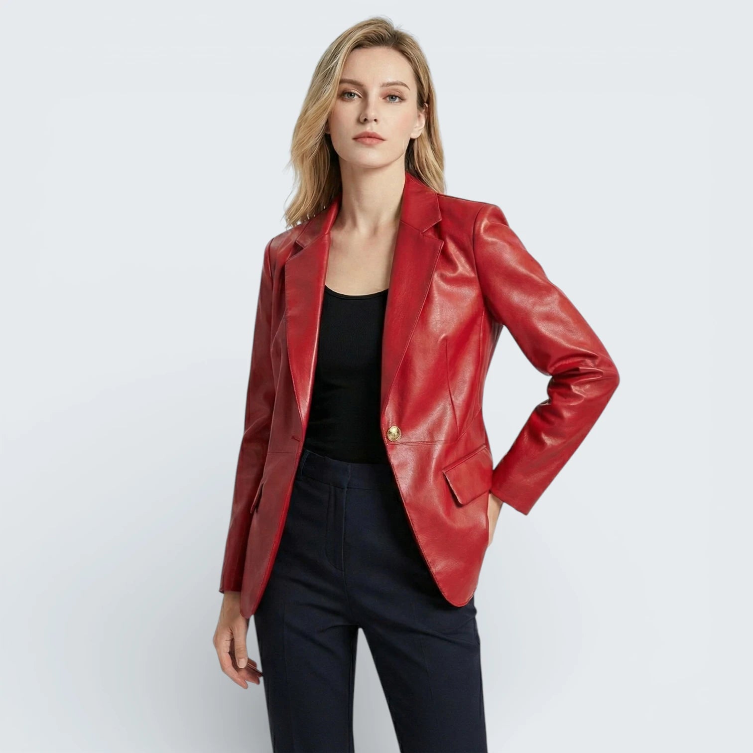 Blazer Cintré en Effet Cuir "Slim Fit" - Veste Américaine Élégante et Audacieuse