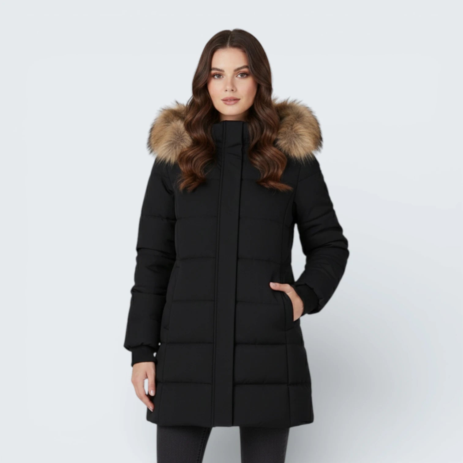 Parka Matelassée Mi-Longue avec Capuche en Fourrure - Manteau Thermique Élégant et Galbant