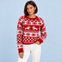 Pull de Noël rouge et blanc porté de face