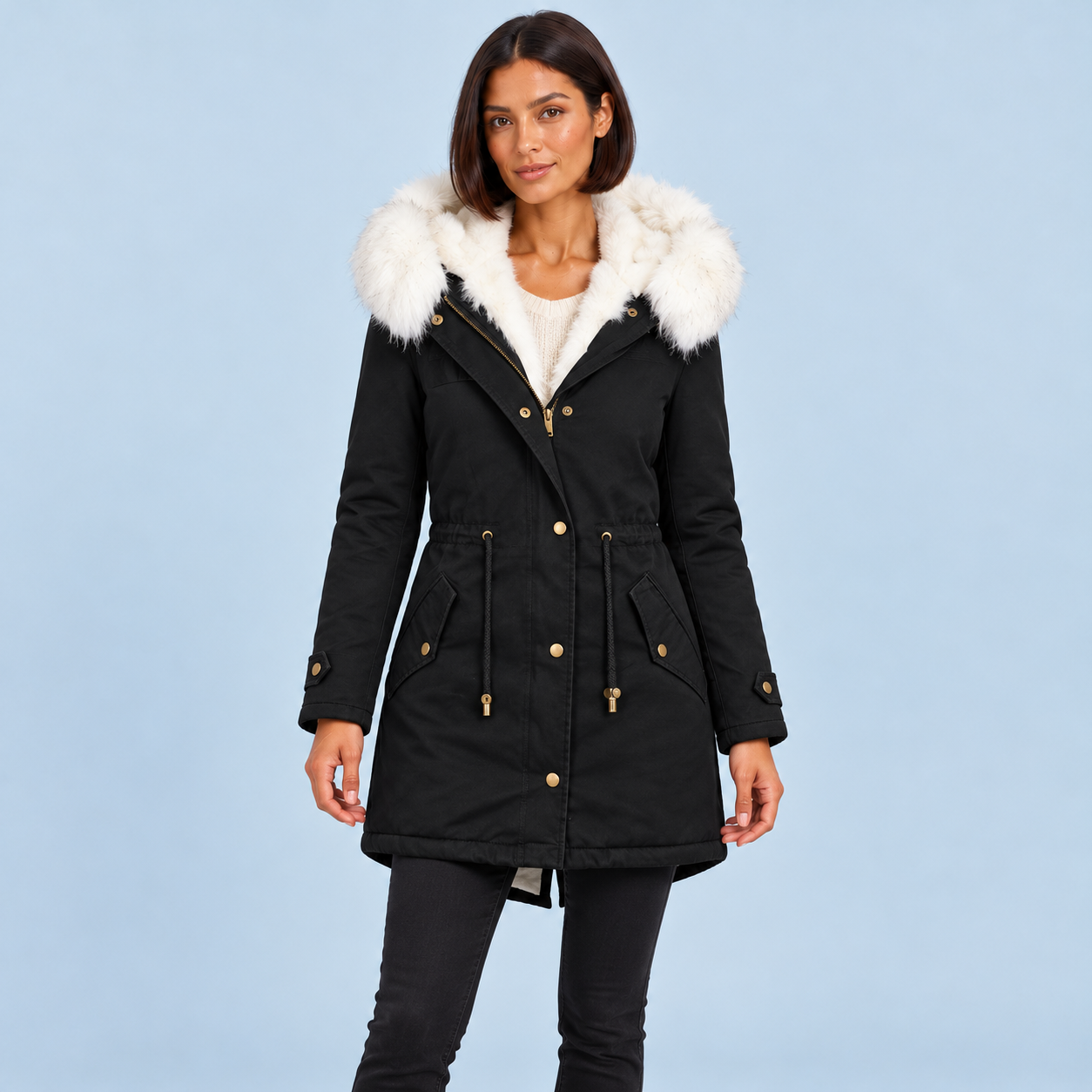 Parka noire portée de face