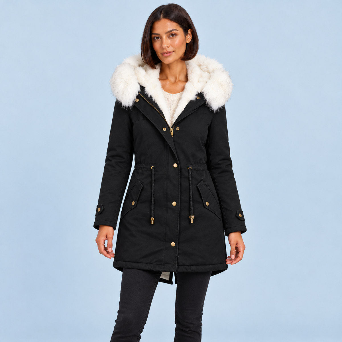 Parka noire portée de face