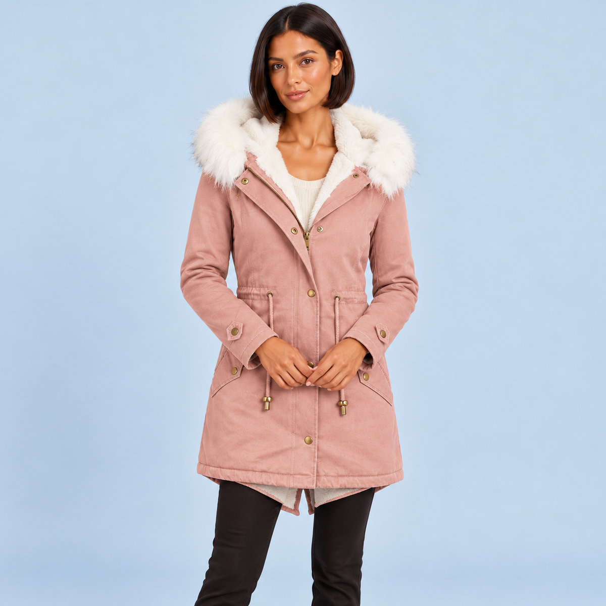 Parka rose portée de face