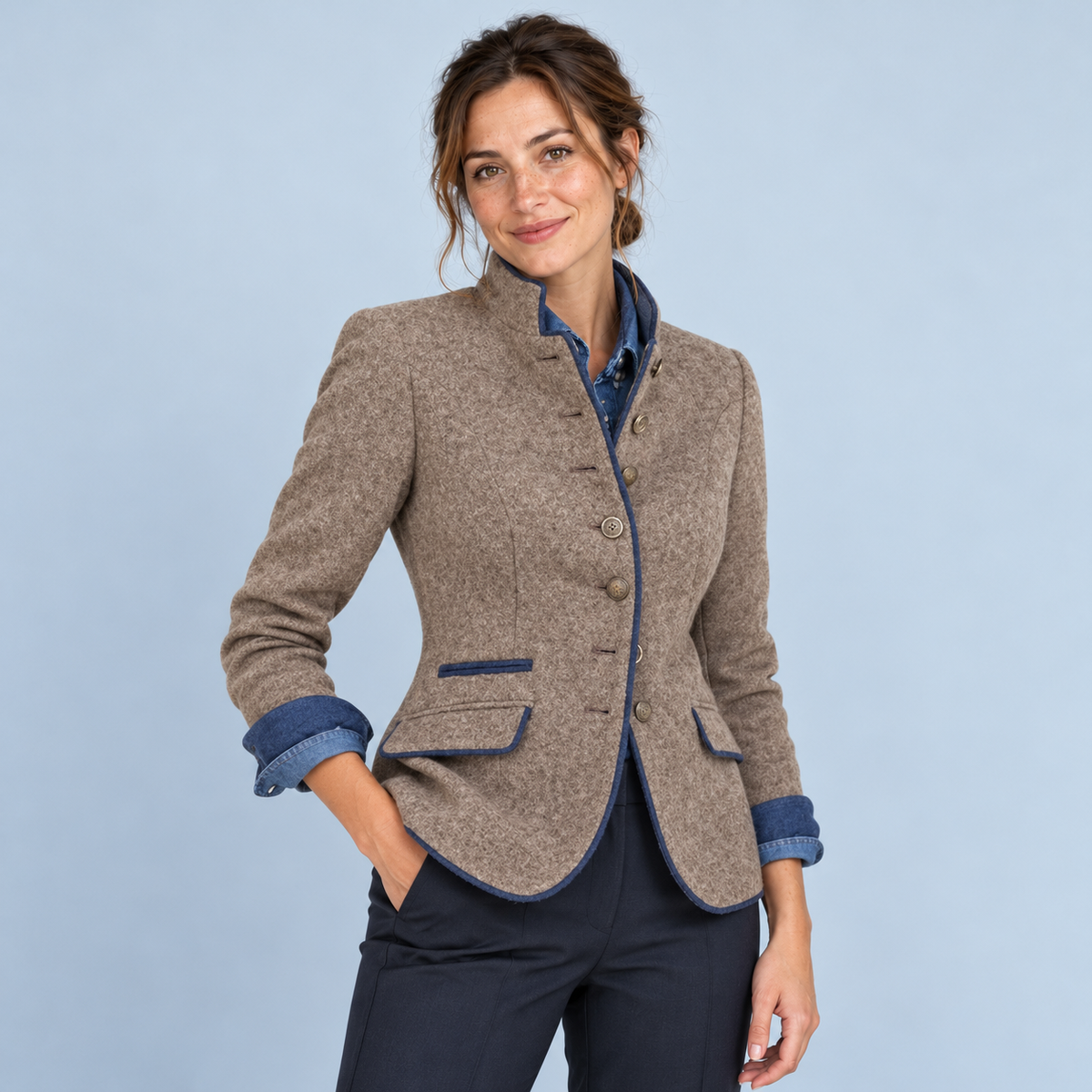Blazer marron vue de trois quarts