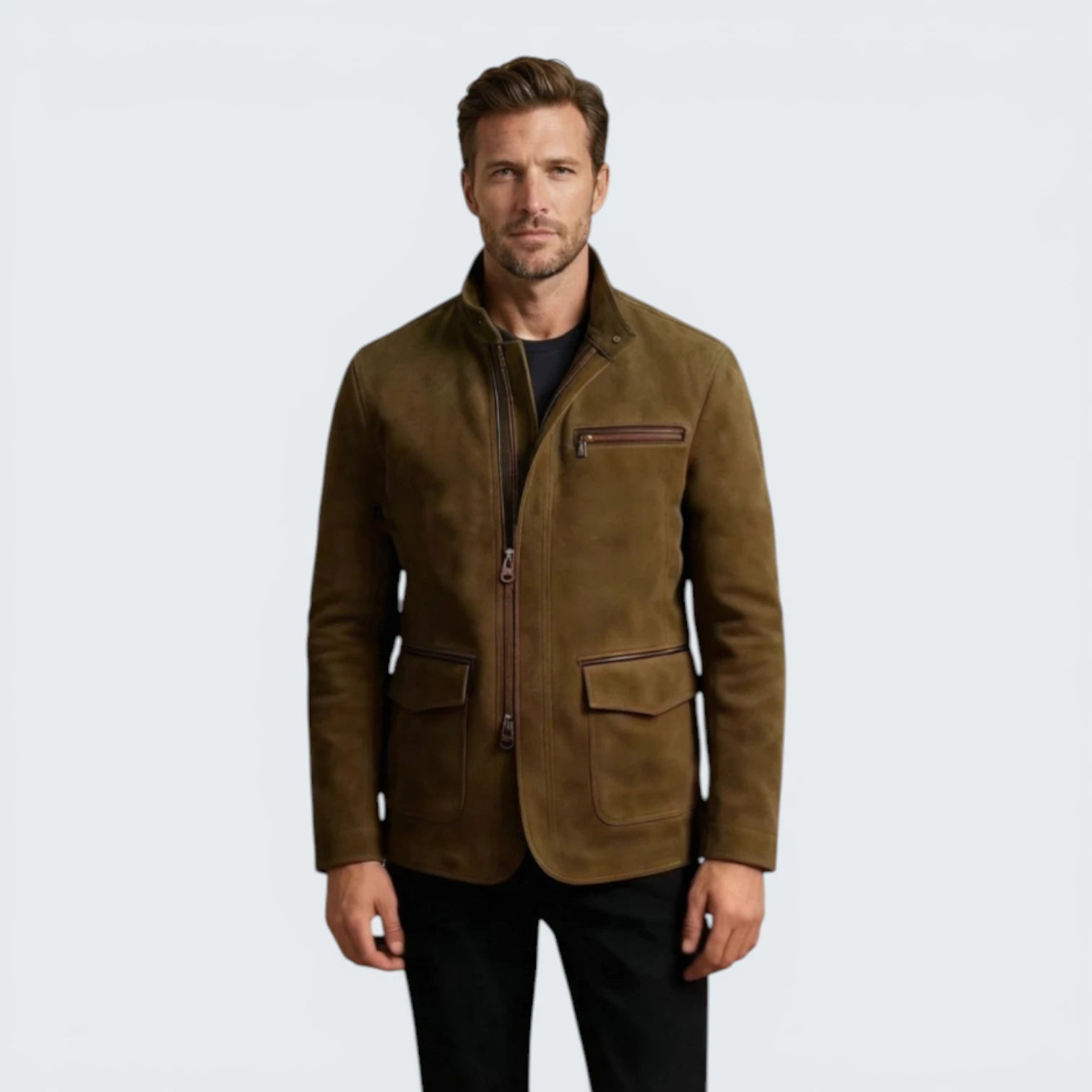 Veste en Suédine Premium "Heritage" – Coupe Slim et Détails Finition Cuir