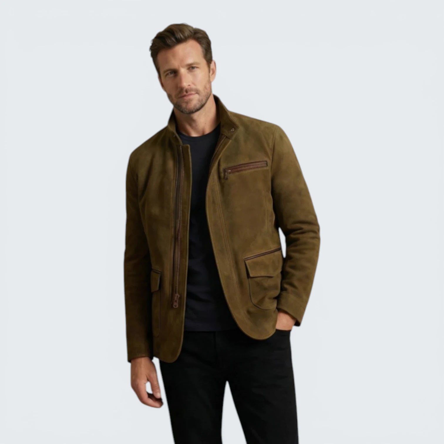 Veste en Suédine Premium "Heritage" – Coupe Slim et Détails Finition Cuir