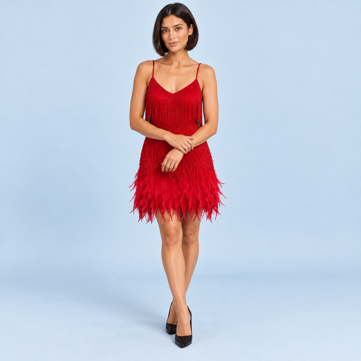 Robe rouge portée de face