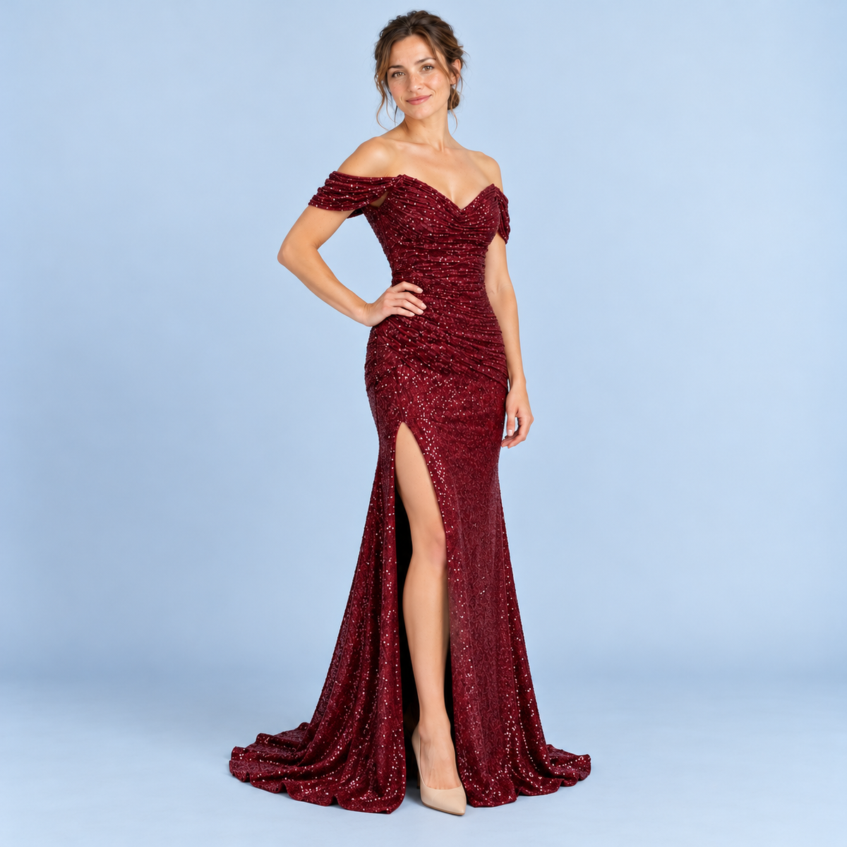 Robe bordeaux vue de trois quarts