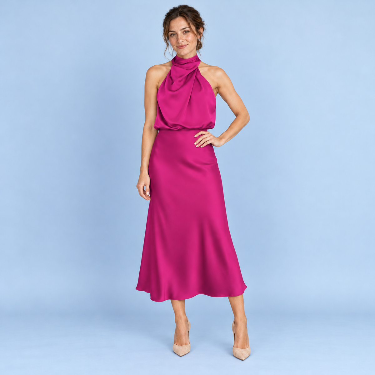 Robe rose portée de face