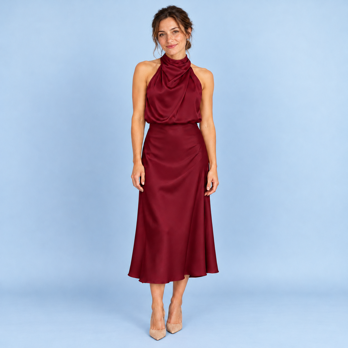 Robe bordeaux portée de face