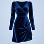 Robe bleue en velours, vue de face sans mannequin