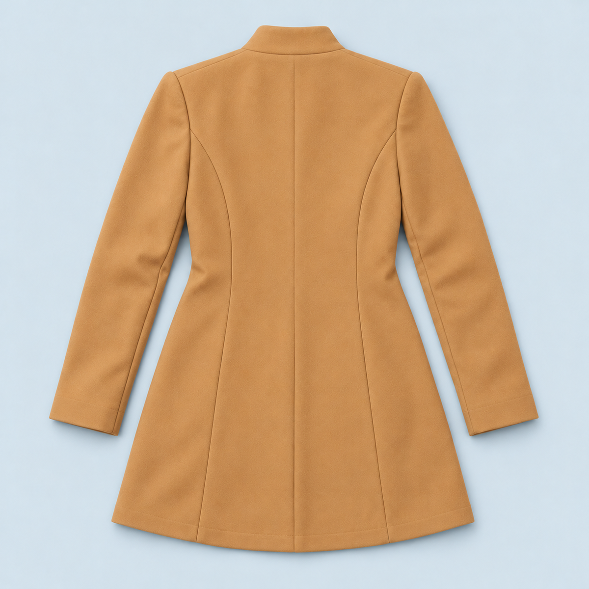 Blazer long femme à col montant — camel — plat-dos