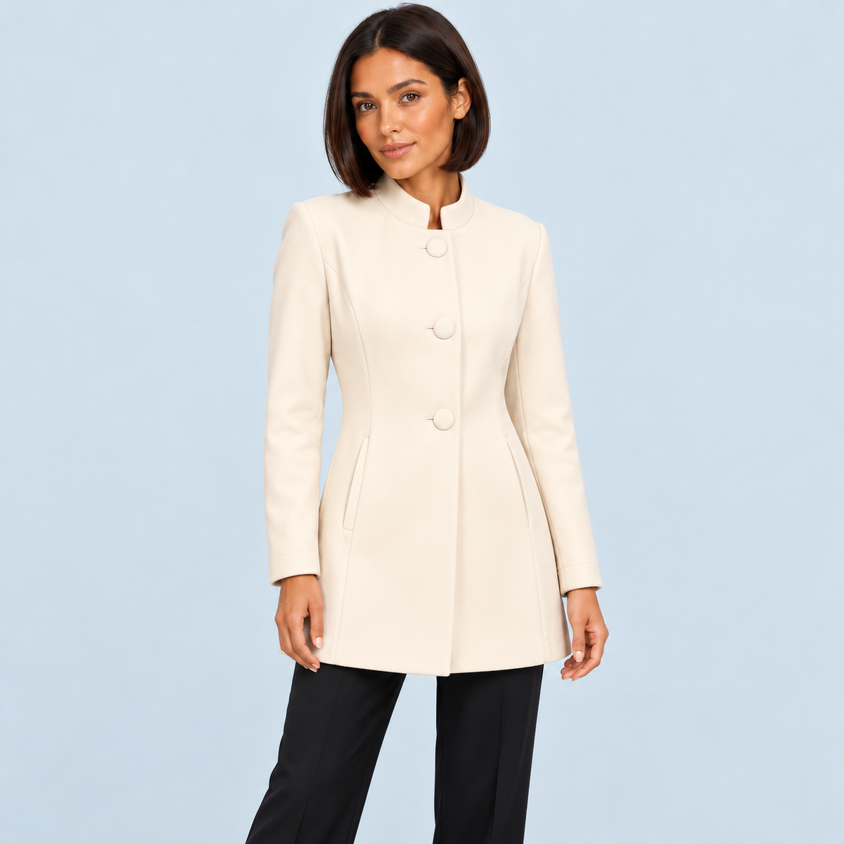 Blazer long femme à col montant — creme — face