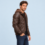Blouson homme aspect cuir à capuche — marron foncé — vue profil