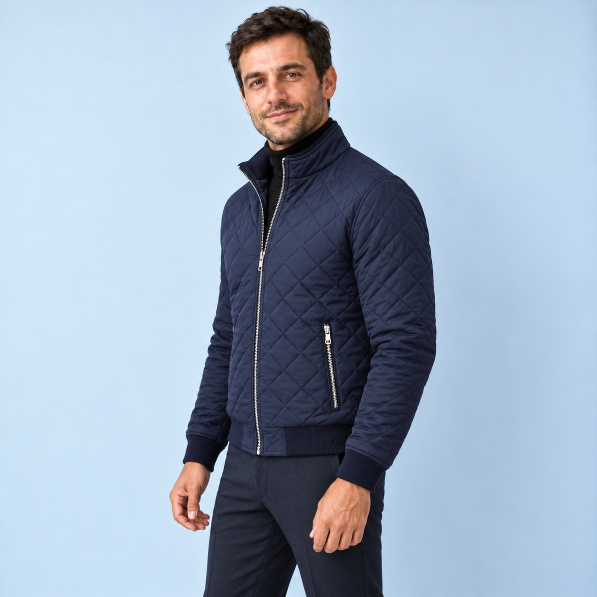 Blouson bleu marine — vue de trois quarts