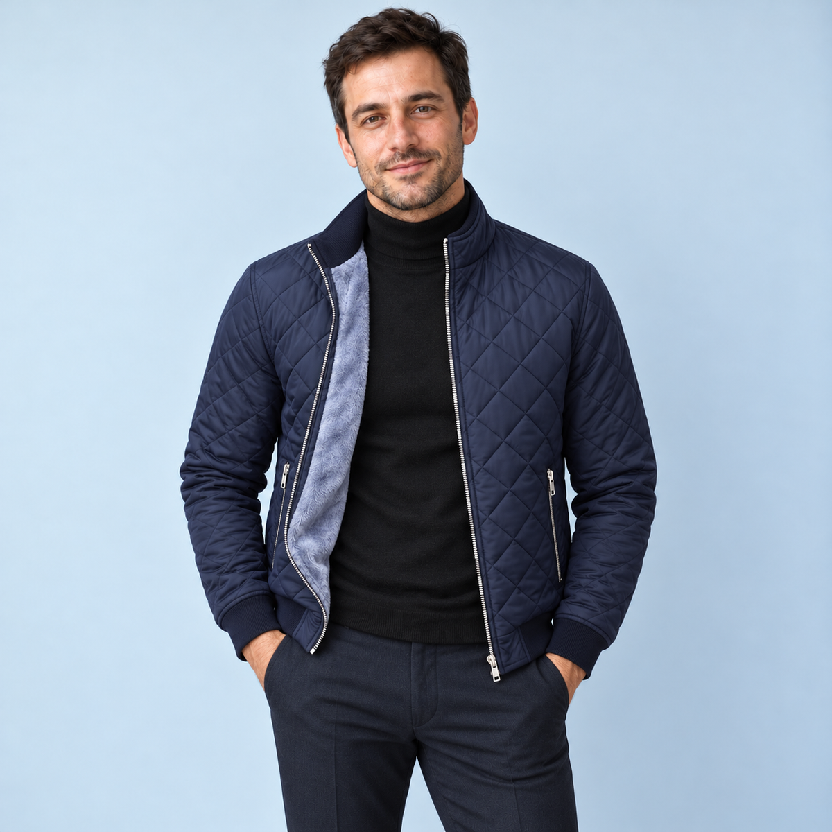 Blouson bleu marine — face avec mannequin