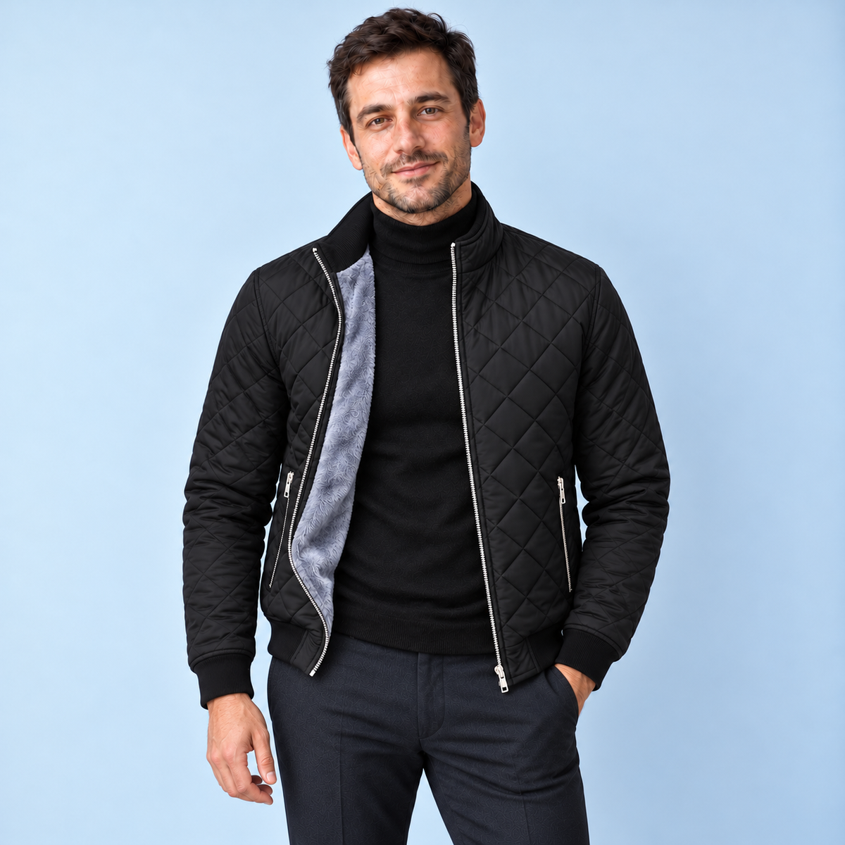 Blouson noir — face avec mannequin