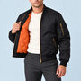 Blouson bomber homme à doublure matelassée — Noir — détail de la doublure et des poches