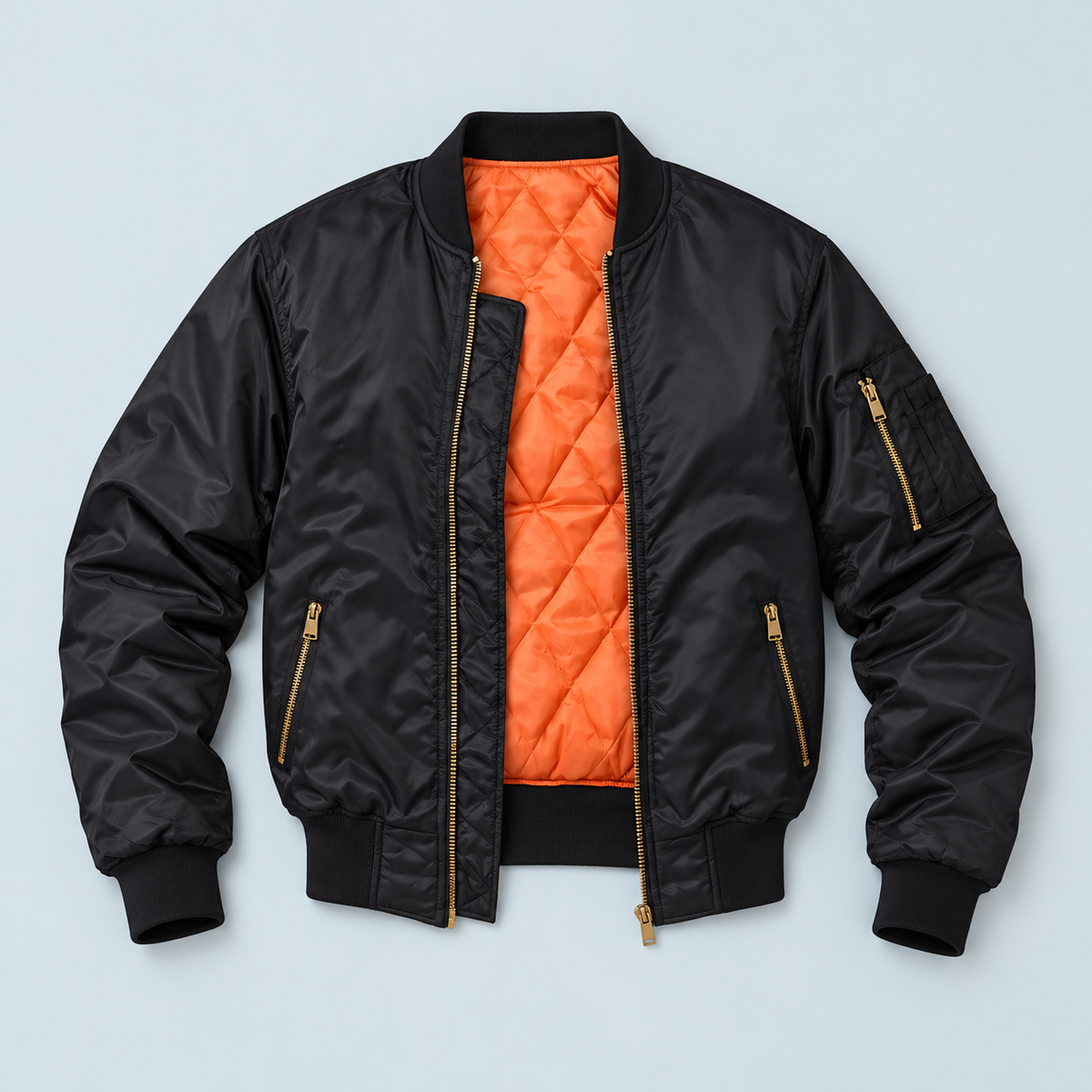 Blouson bomber homme à doublure matelassée — Noir — vue de face à plat