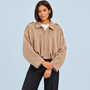 Bomber femme effet daim à col chemise — kaki — face
