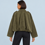 Bomber femme effet daim à col chemise — vert — dos