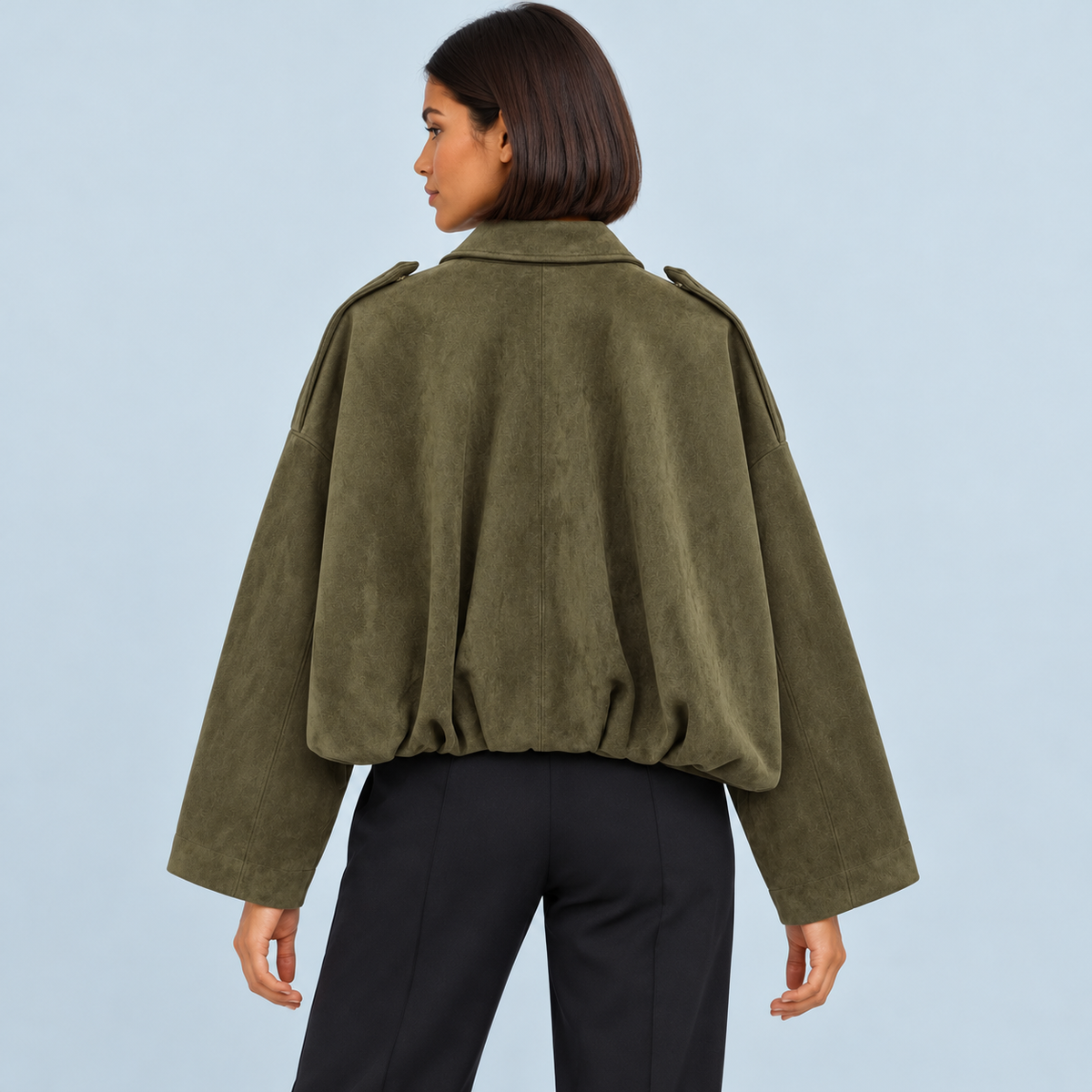 Bomber femme effet daim à col chemise — vert — dos