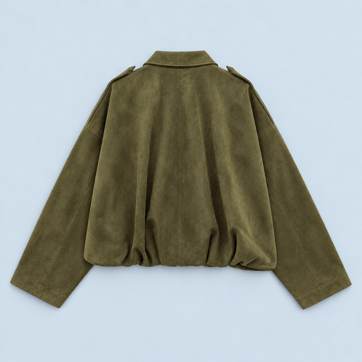 Bomber femme effet daim à col chemise — vert — plat-dos