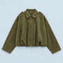 Bomber femme effet daim à col chemise — vert — plat-face
