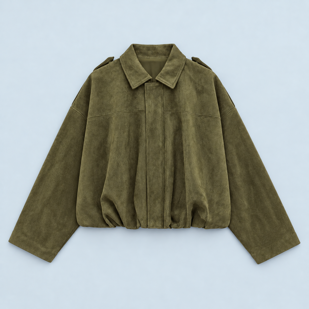 Bomber femme effet daim à col chemise — vert — plat-face