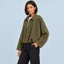 Bomber femme effet daim à col chemise — vert — profil