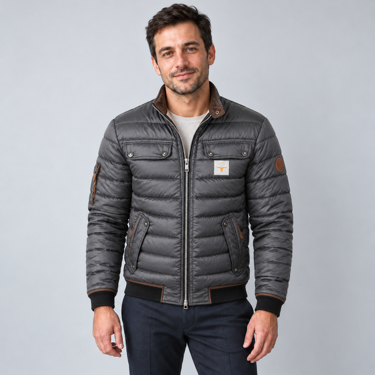 Bomber matelassé à col montant — Gris, pose 1