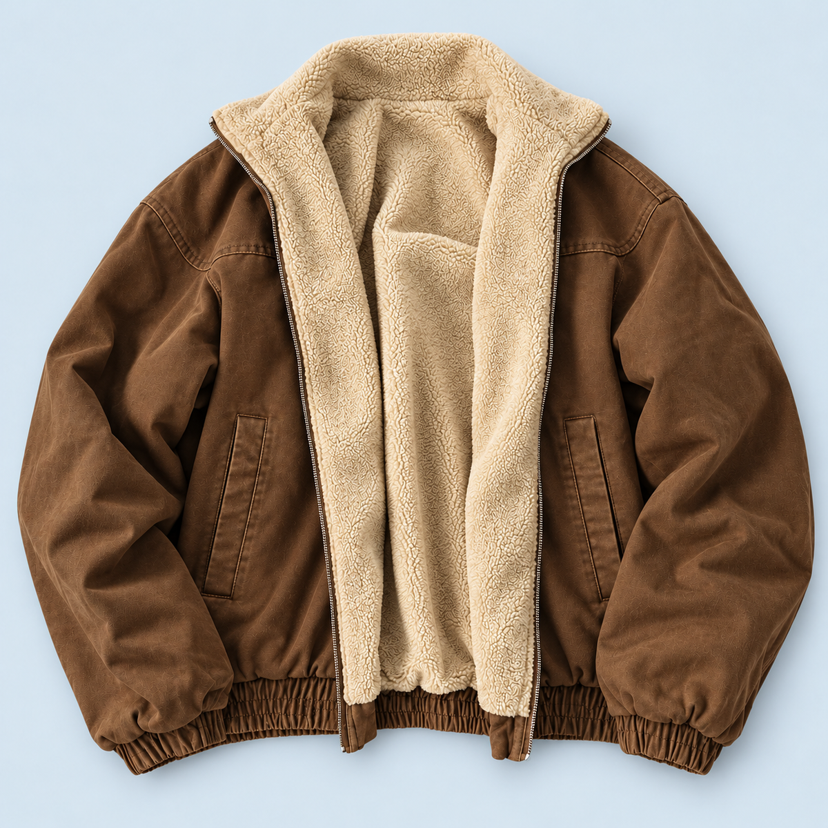 Blouson bomber homme doublé à col teddy — marron-fonce — plat-face