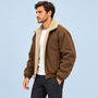Blouson bomber homme doublé à col teddy — marron-fonce — profil