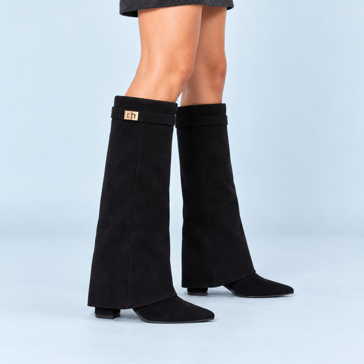 Bottes hautes femme à talon bas noir-suede — profil