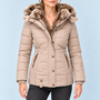 Doudoune femme cintrée à capuche — beige — vue detail