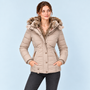 Doudoune femme cintrée à capuche — beige — vue face
