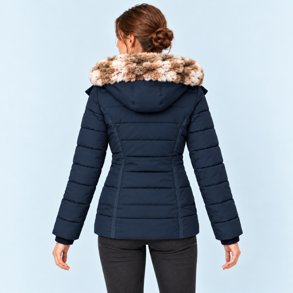 Doudoune femme cintrée à capuche — bleu-marine — vue dos