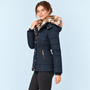 Doudoune femme cintrée à capuche — bleu-marine — vue profil